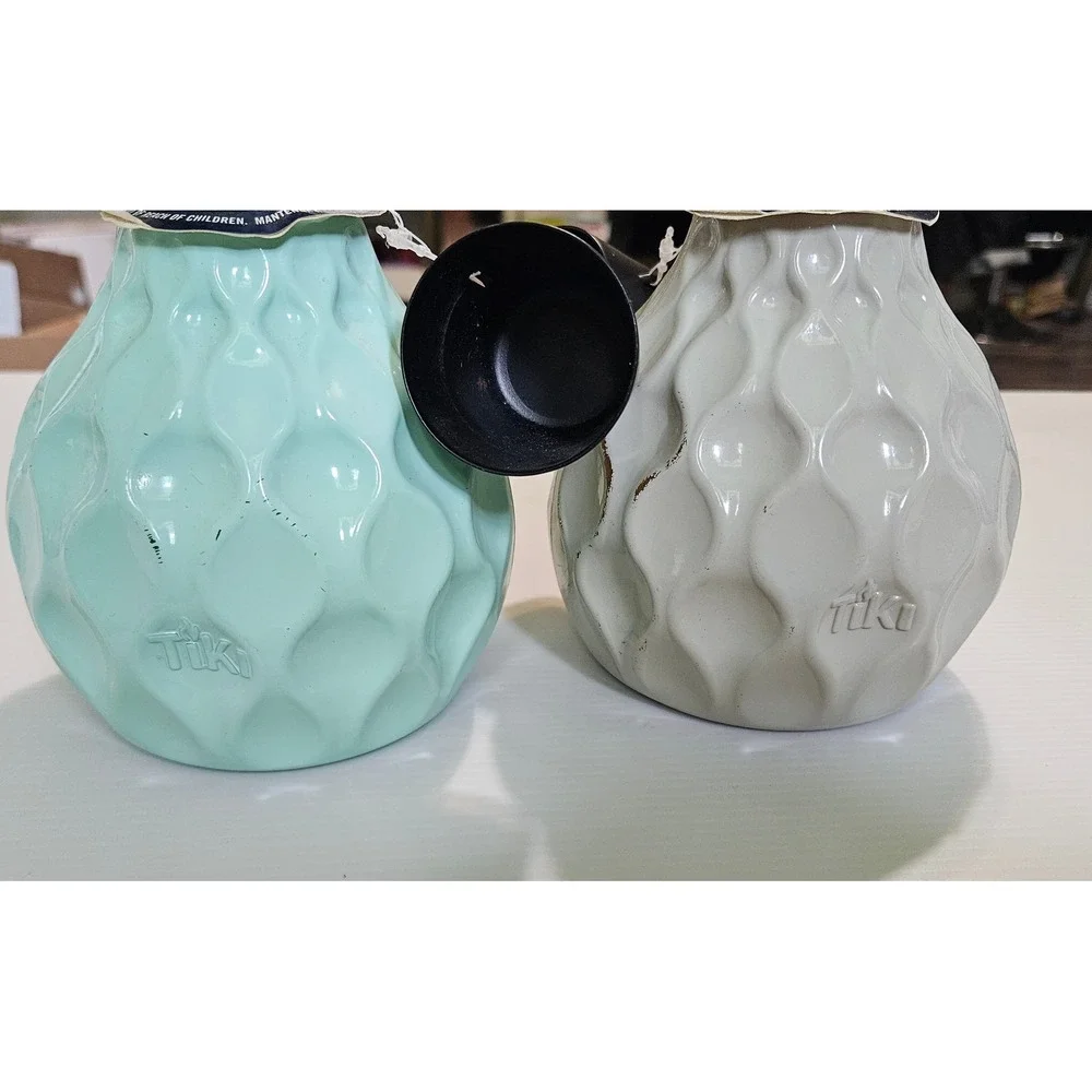 Tiki Brand Glass Tabletop Torches Set of 2 Honeycomb Textured Green Grey 6.5in